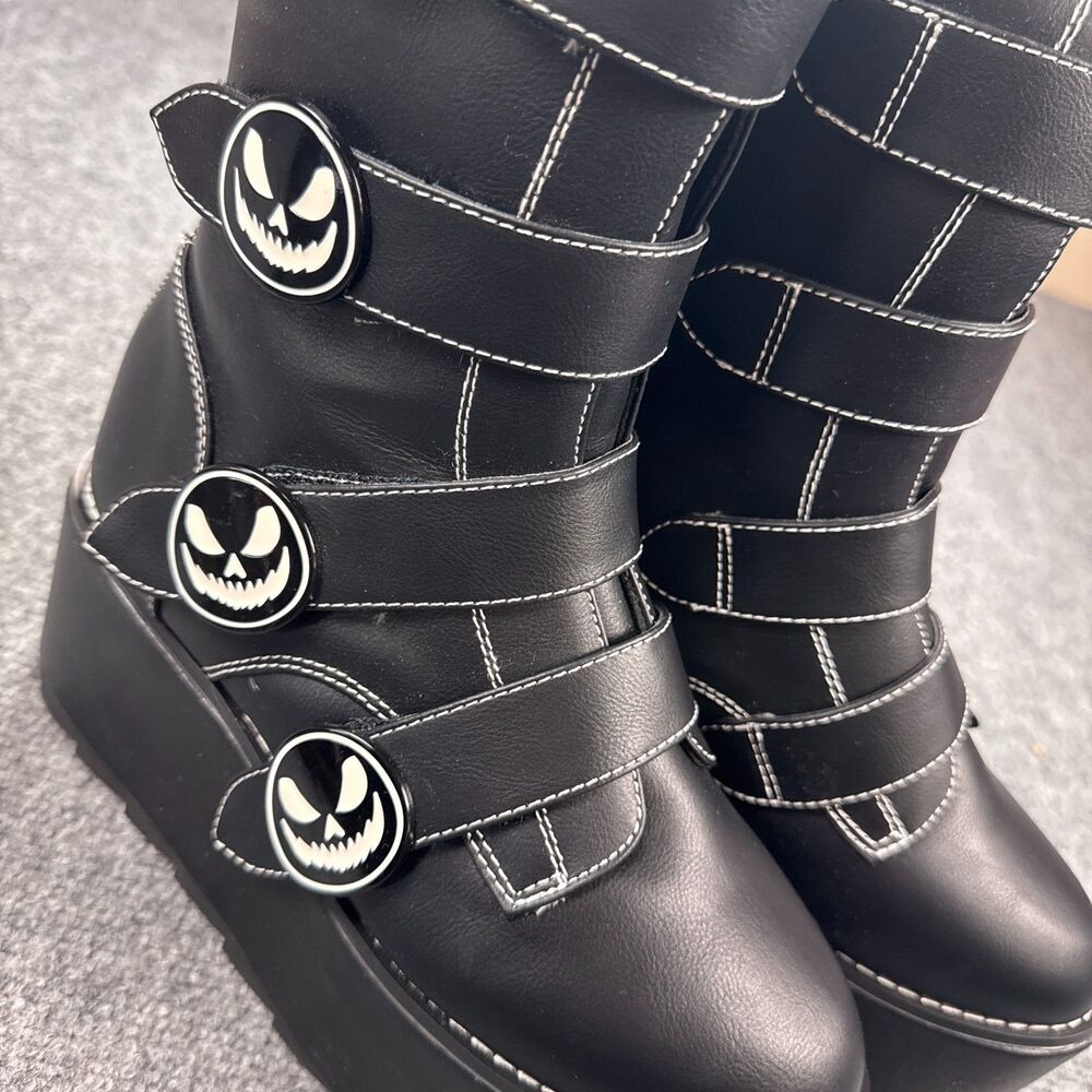 New Yru Boots Women's 8 Black Platform Karma Skeleton Skulls Gothic Halloween